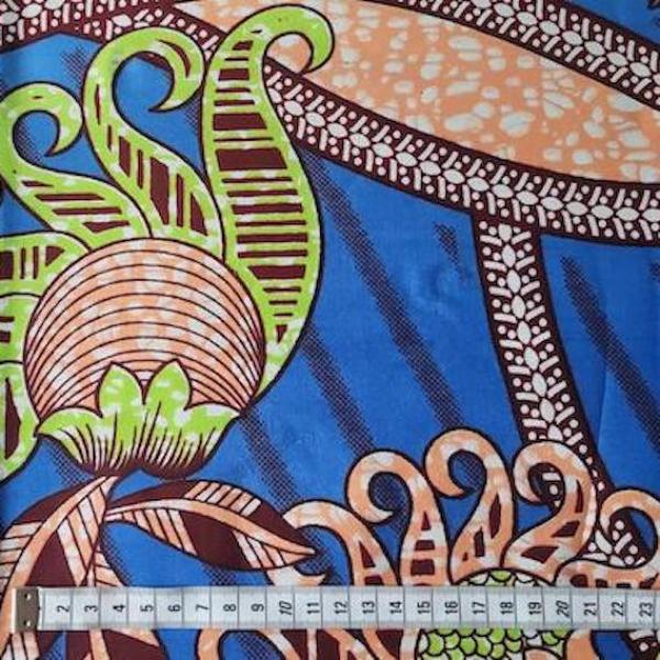 Wax Print Stoff Baumwolle blau grün floral – Meterware afrikanisch Blue Jungle Flower