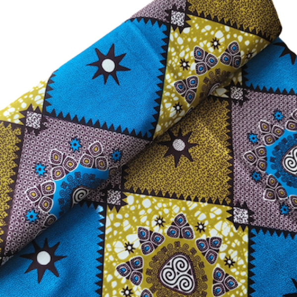 Wax Print Stoff Baumwolle blau Mosaikmuster – Meterware afrikanisch Blue Oriental Mosaic