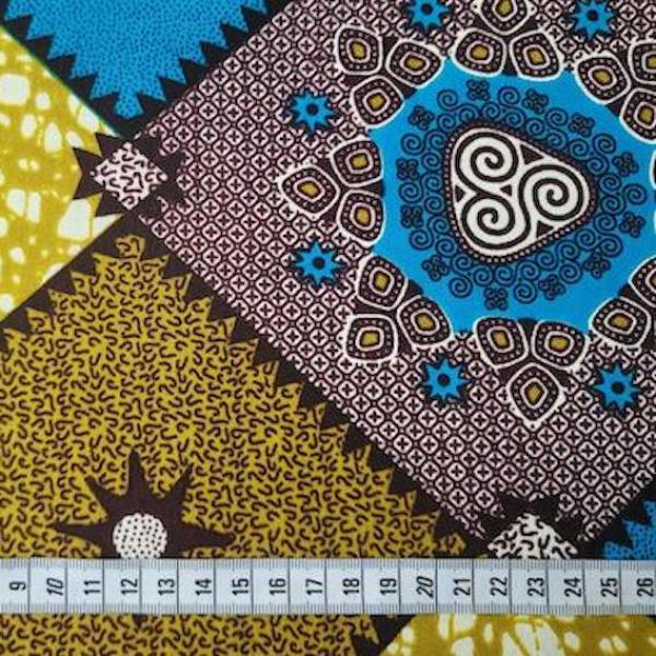 Wax Print Stoff Baumwolle blau Mosaikmuster – Meterware afrikanisch Blue Oriental Mosaic