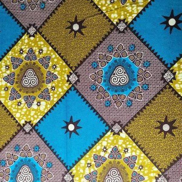 Wax Print Stoff Baumwolle blau Mosaikmuster – Meterware afrikanisch Blue Oriental Mosaic