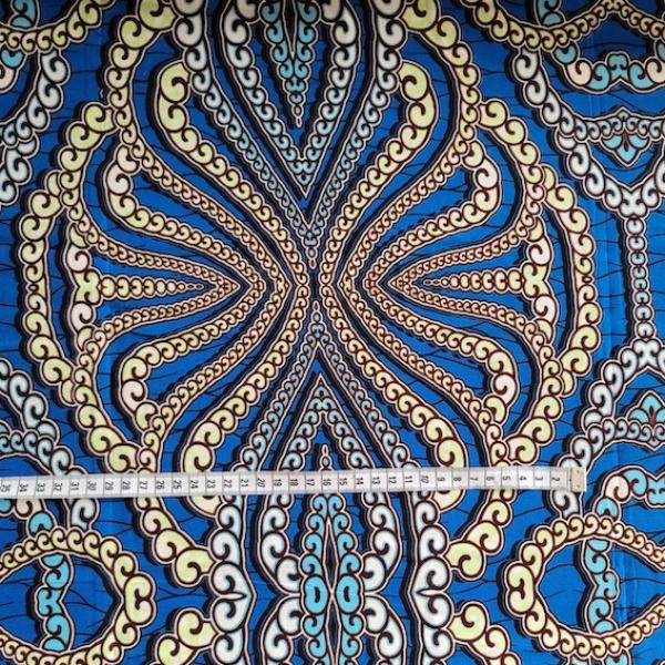 Wax Print Stoff Baumwolle blau Perlenkette – Meterware afrikanisch Blue Pearl Necklace