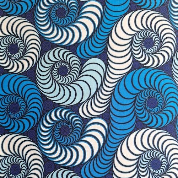 Wax Print Stoff Baumwolle blau Schneckenmuster – Meterware afrikanisch Blue Snails