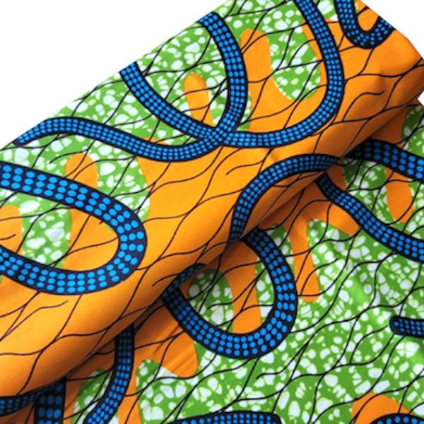Wax Print Stoff Baumwolle grün blau Schlangenmuster – Meterware afrikanisch Blue Snake