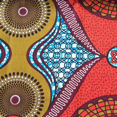 BROWN-CIRCLE-WAVE Waxprint Stoff
