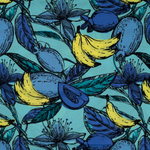Baumwoll-Viskose Voile Früchte & Blüten Blau - Meterware