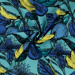 Baumwoll-Viskose Voile Früchte & Blüten Blau - Meterware