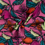 Baumwoll-Viskose Voile Früchte & Blüten Pink - Meterware
