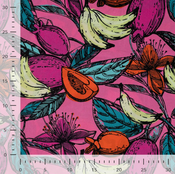 Baumwoll-Viskose Voile Früchte & Blüten Pink - Meterware