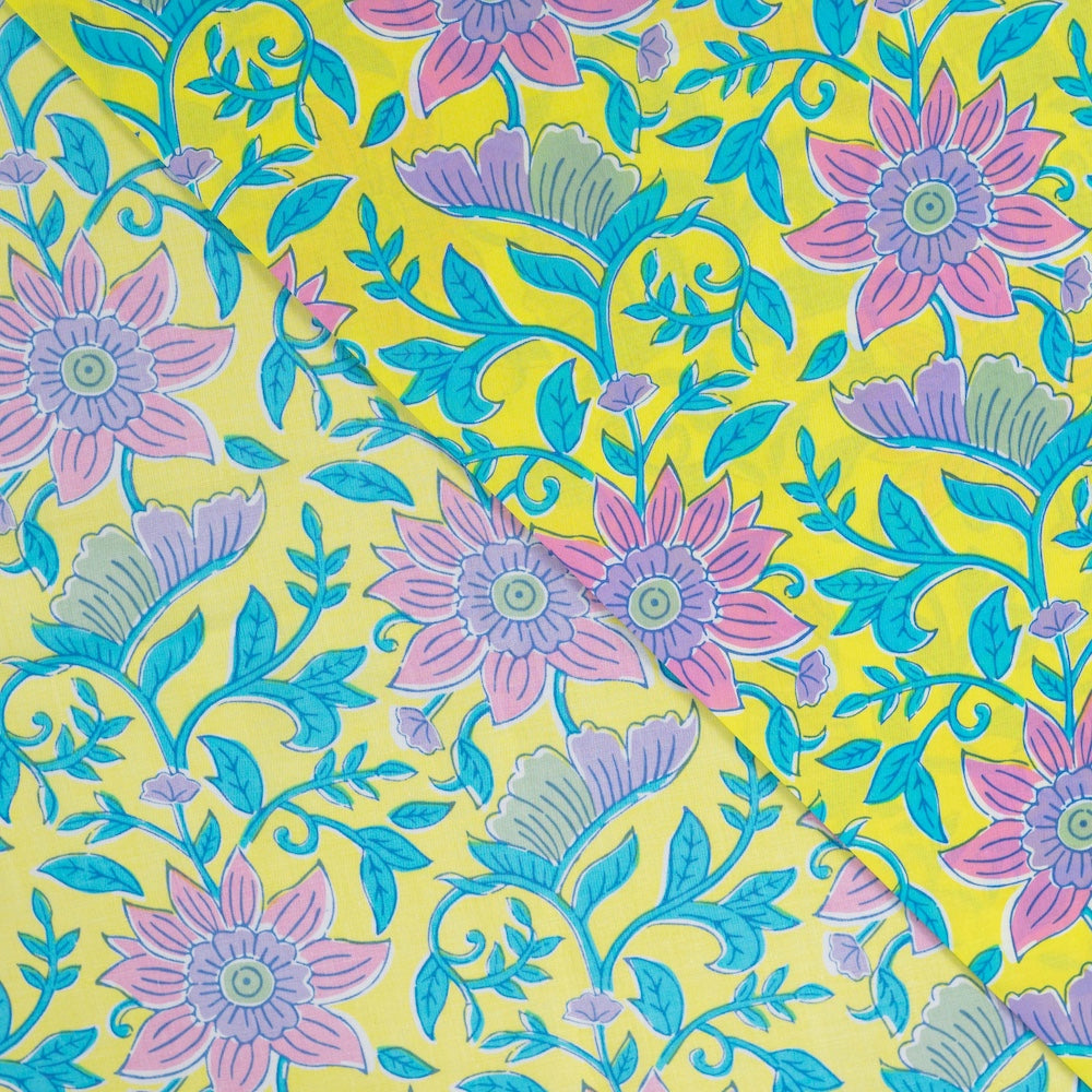 Baumwoll Voile gelb lila rosa türkis Blumen – Enjoy Cotton Print Meterware