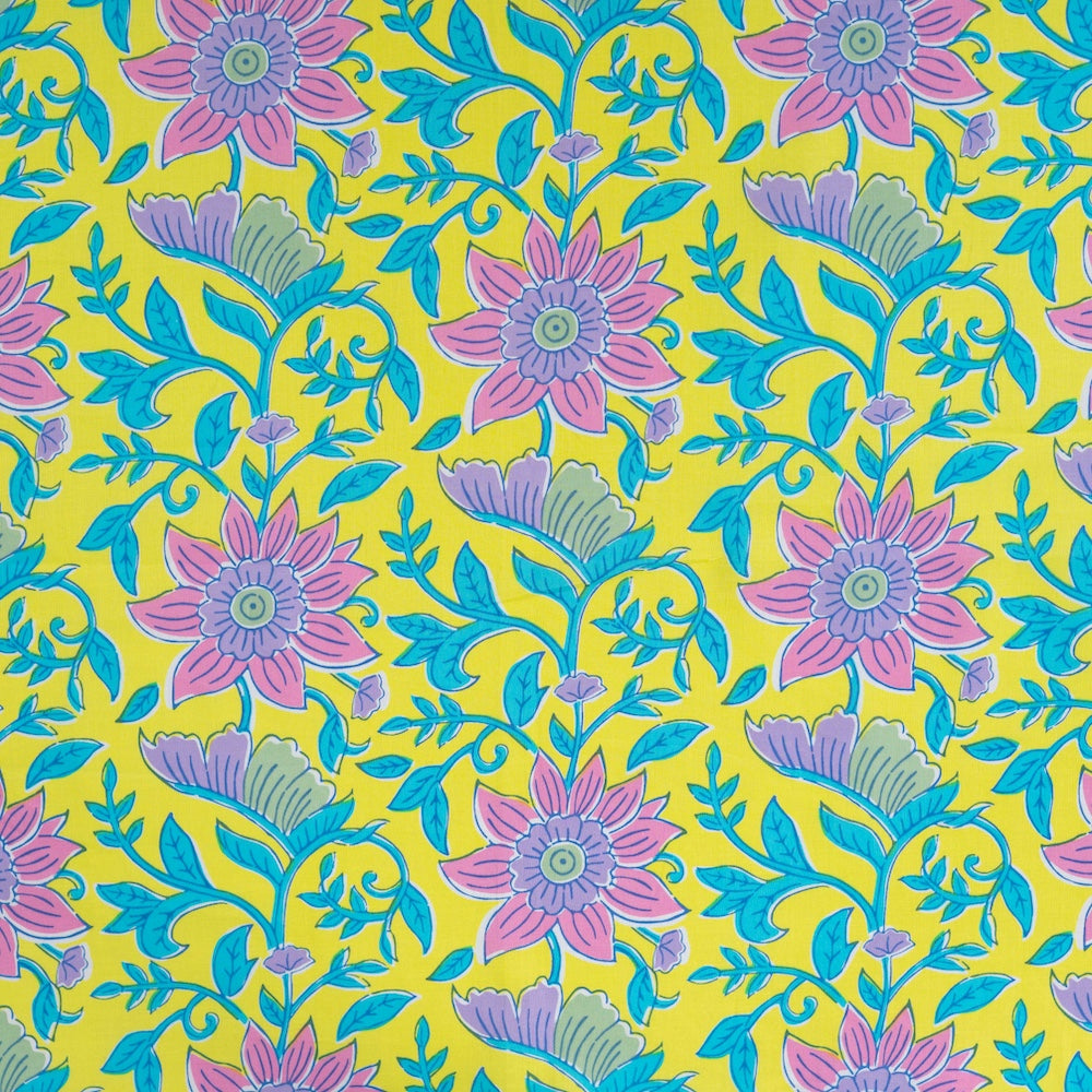 Baumwoll Voile gelb lila rosa türkis Blumen – Enjoy Cotton Print Meterware