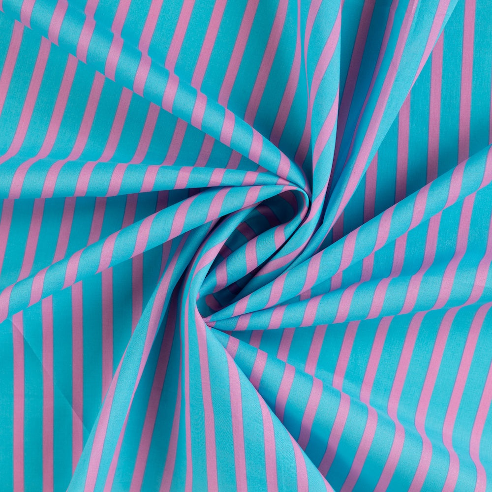 Baumwoll Voile rosa blau Streifen – Enjoy Cotton Print Meterware