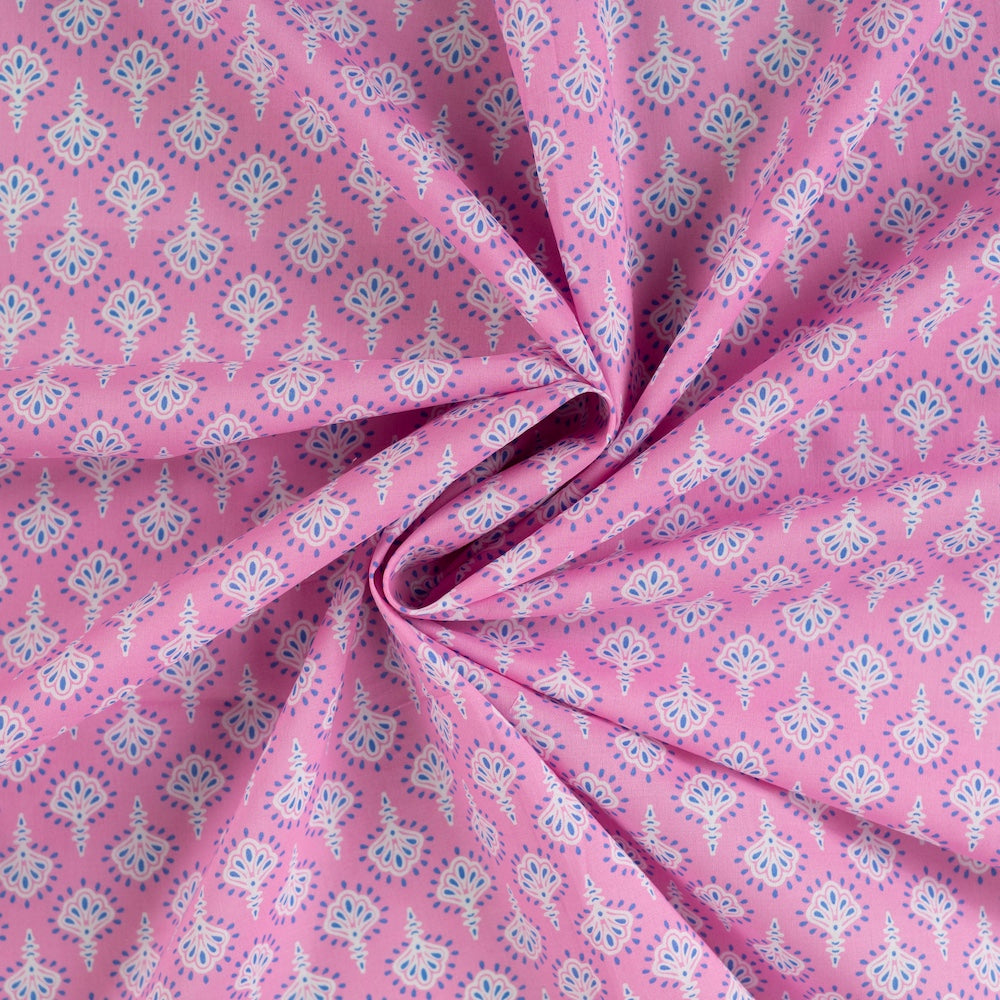 Baumwoll Voile rosa geometrisches Muster Retro Ethnic – Enjoy Cotton Print Meterware