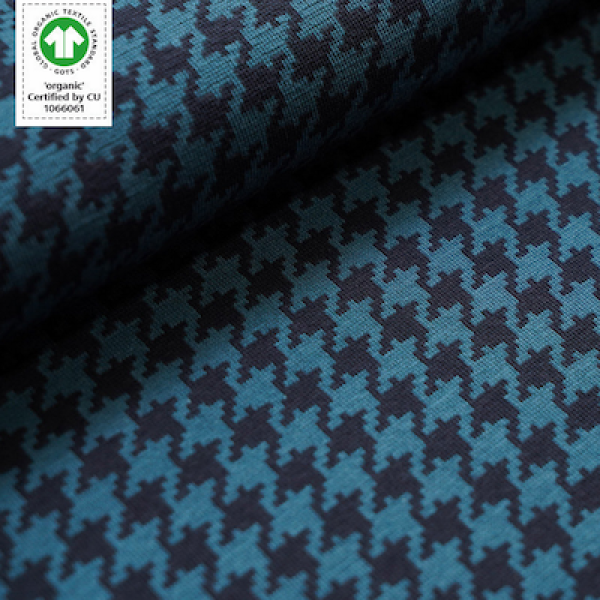 Bio-Jacquard Baumwolle Hahnentritt petrol (GOTS) - Stoffonkel | Meterware
