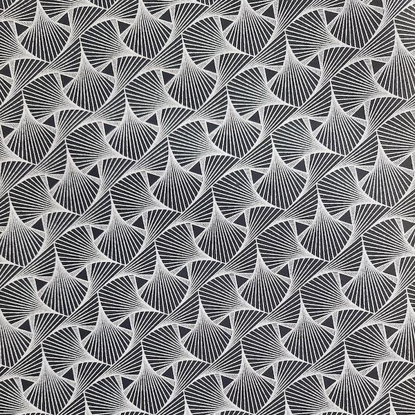 Original Shweshwe Stoff Black Mosaic mit geometrischem Mosaikmuster in Schwarz und Weiss