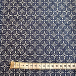Dunkelblauer Shweshwe Baumwollstoff mit geometrischen Rauten und ineinandergreifenden Kreisen