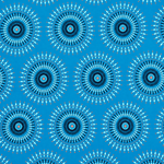 Original Shweshwe Stoff Blue Orange Sun in Blau und Weiss mit Kreismuster