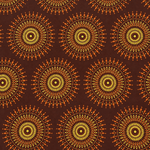 Original Shweshwe Stoff Brown Sun mit gelb-orangen Sonnenmotiven auf braunem Hintergrund