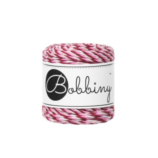 Bobbiny Mini Holiday Rope Candy Cane 1,5 mm – 35 m dreifach gedrehte Makramee-Kordel