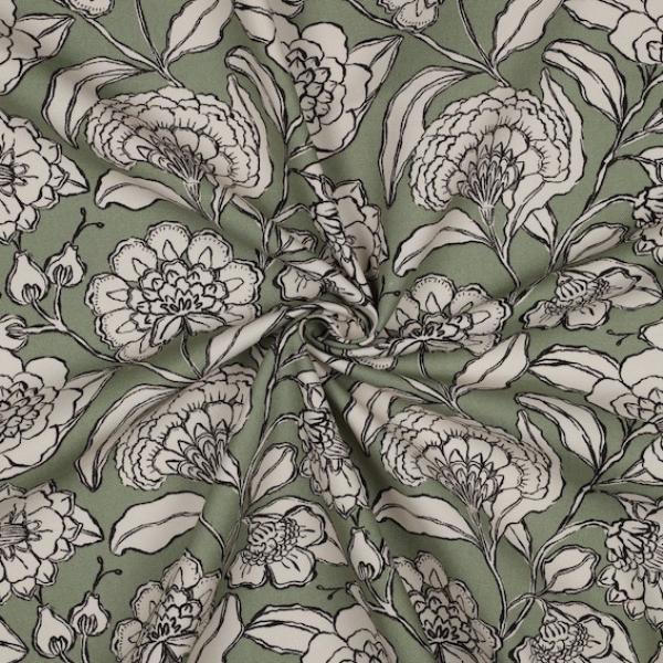 Canvas Baumwolle - Green Flowers | Meterware