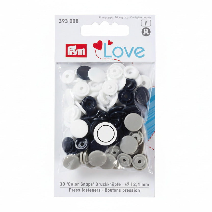 Prym Love Druckknöpfe "Color Snaps" Grau Weiss - Ø 12,4 mm - 30 Stück