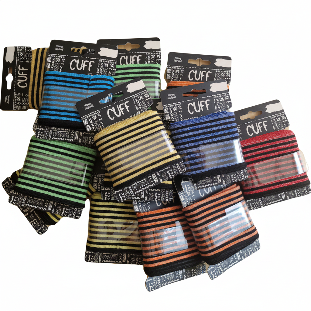 Bastelkiste mit 13 Cuffs in verschiedenen Farben und Mustern