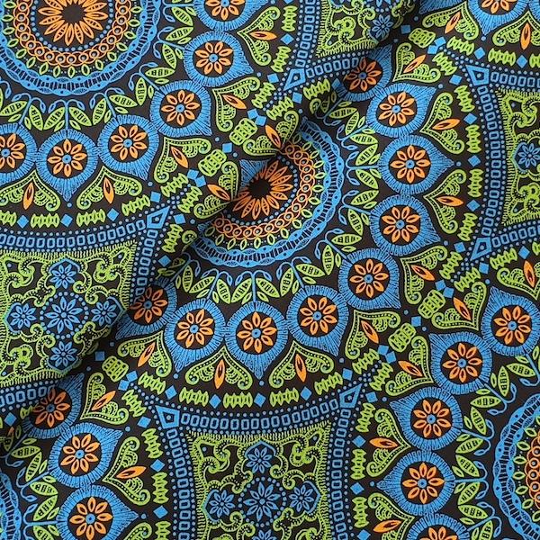 DISCO-BLUE-ORNAMENT-Afrikanischer-Shweshwe-Stoff