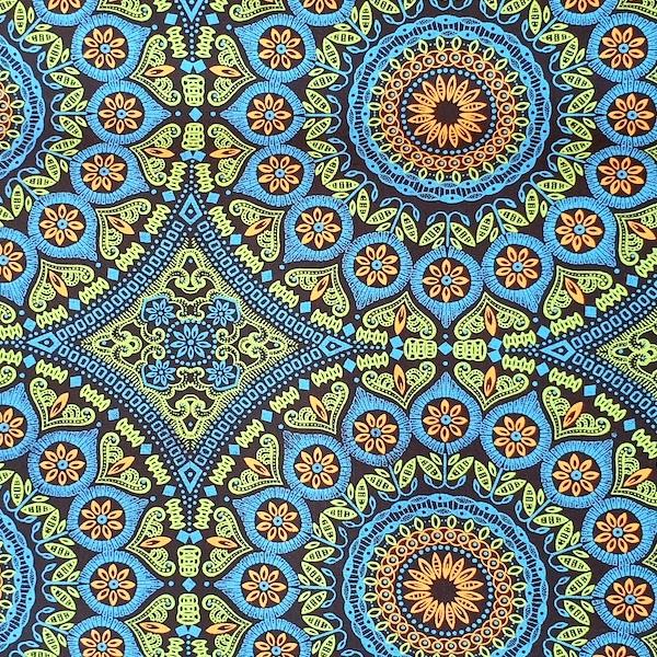 DISCO-BLUE-ORNAMENT-Afrikanischer-Shweshwe-Stoff