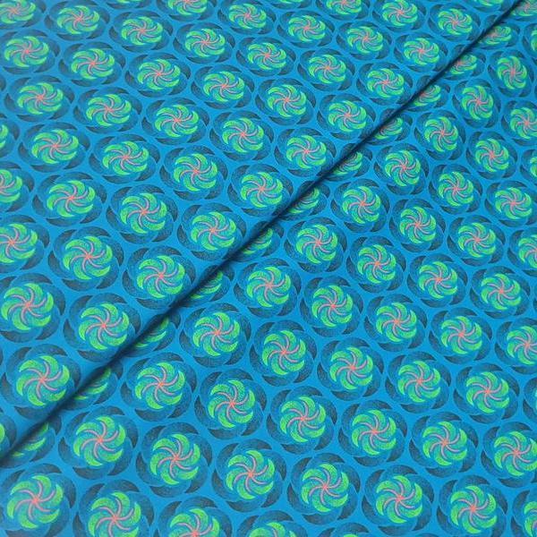 DISCO TURQUOISE WINDMILL Afrikanischer-Shweshwe-Stoff