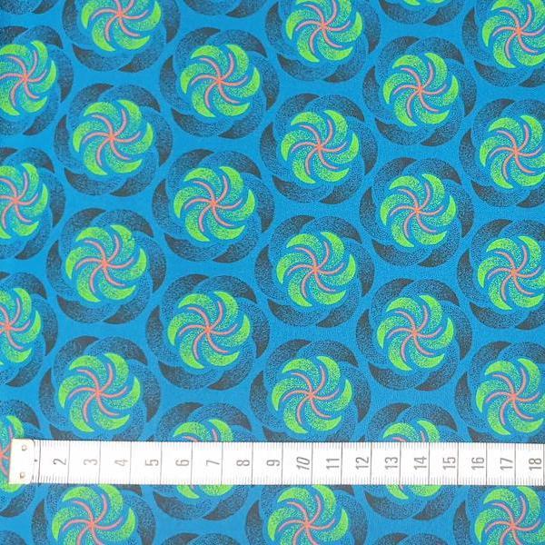 DISCO TURQUOISE WINDMILL Afrikanischer-Shweshwe-Stoff