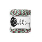 Bobbiny Mini Holiday Rope Elf Stripes 1,5 mm – 35 m Makramee-Seil in Rot, Grün und Natur