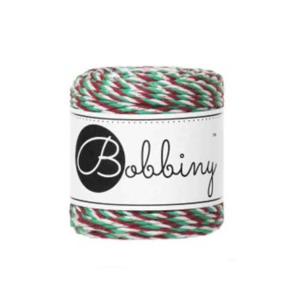 Bobbiny Mini Holiday Rope Elf Stripes 1,5 mm – 35 m Makramee-Seil in Rot, Grün und Natur