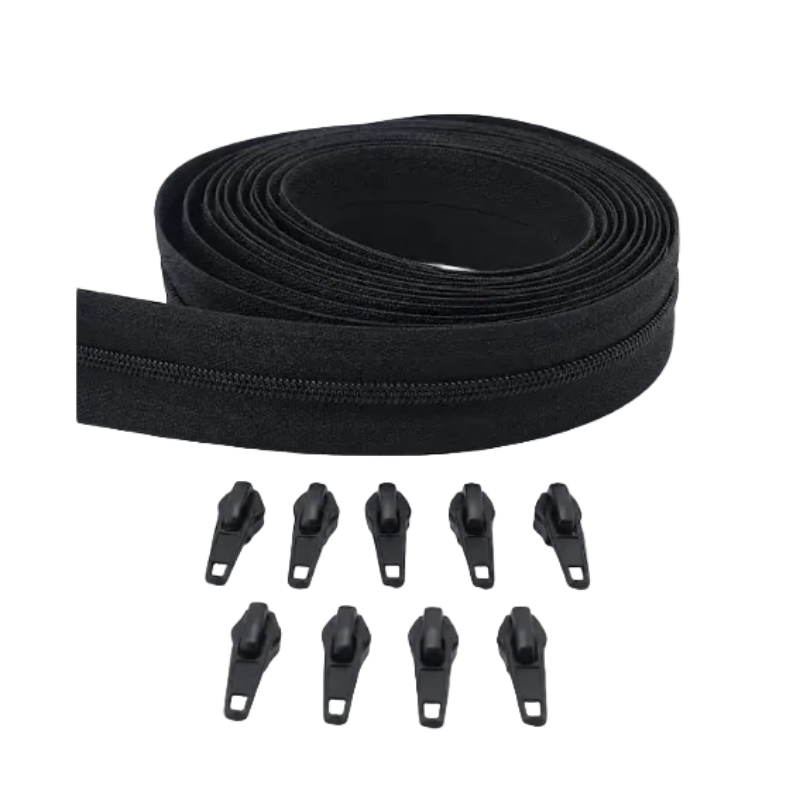 Endlos-Reissverschluss & Zipper im Set – 3 Meter inkl. 9 Zipper (Schwarz)
