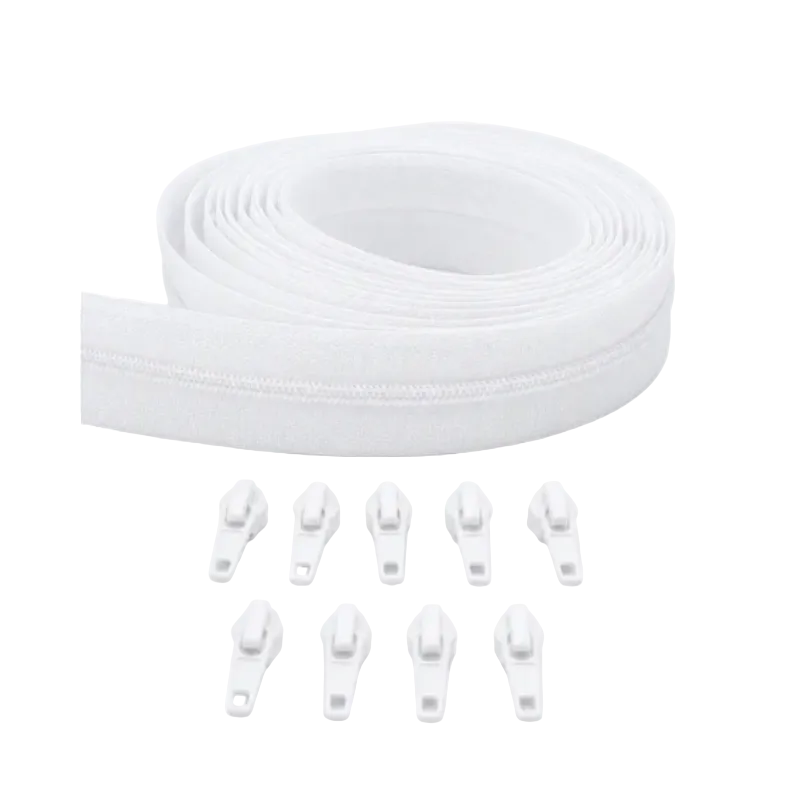 Endlos-Reissverschluss & Zipper im Set – 3 Meter inkl. 9 Zipper (Weiss)