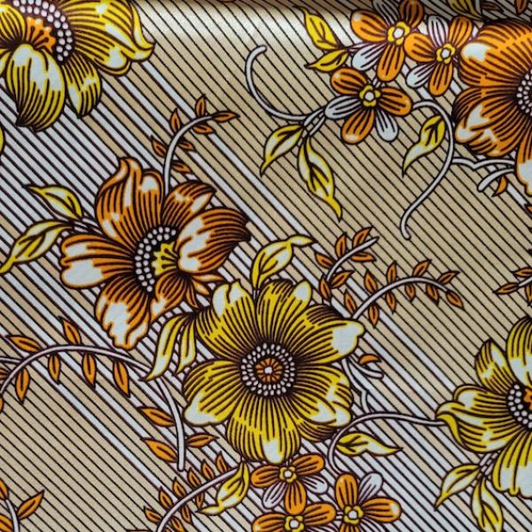 Wax Print Stoff Baumwolle gelb gold EMBELLISHED floral – Meterware afrikanisch Flowers Yellow Gold EMBELLISHED
