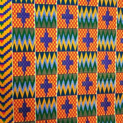Afrikanischer Kente Stoff "Green Mountain Peaks" aus ETHNOstoffe & mehr, bunte Meterware mit traditionellem afrikanischem Design.
