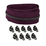 Reißverschluss & Zipper im Set – 3 Meter inkl. 9 Zipper (Gunmetal/Beere)