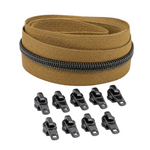 Reißverschluss & Zipper im Set – 3 Meter inkl. 9 Zippers (Gunmetal/Curry)