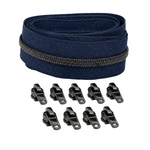 Reißverschluss & Zipper im Set – 3 Meter inkl. 9 Zipper (Gunmetal/Marine)
