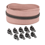 Reißverschluss & Zipper im Set – 3 Meter inkl. 9 Zipper (Gunmetal/Nude)