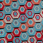 Wax Print Stoff Baumwolle blau rot Wabenmuster – Meterware afrikanisch Honeycomb