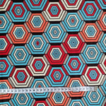 Wax Print Stoff Baumwolle blau rot Wabenmuster – Meterware afrikanisch Honeycomb