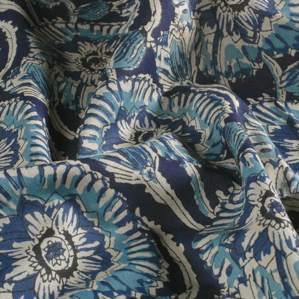 Indischer Voile Stoff Baumwolle Blumen Blau – Meterware „Blue Flowers“
