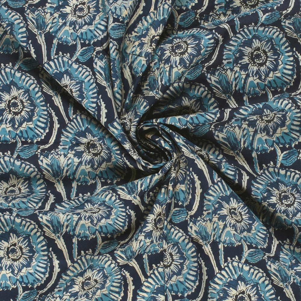 Indischer Voile Stoff Baumwolle Blumen Blau – Meterware „Blue Flowers“