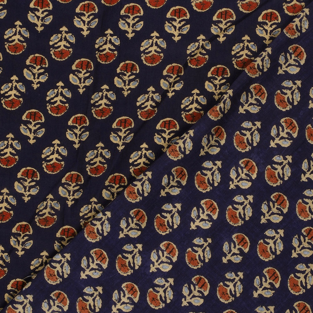 Indischer Voile Stoff Baumwolle Blumen Marine – Meterware „Blue Flower“