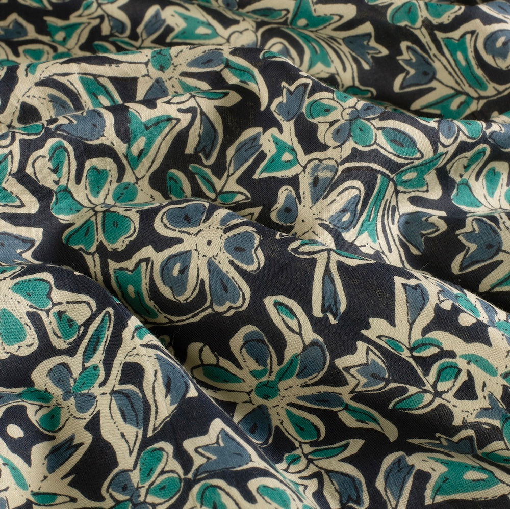 Indischer Voile Stoff Baumwolle Floral Blau – Meterware „Floral Blau“