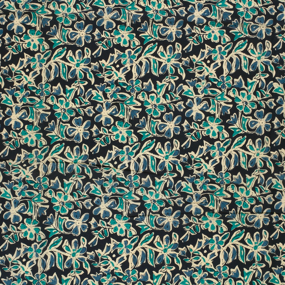 Indischer Voile Stoff Baumwolle Floral Blau – Meterware „Floral Blau“