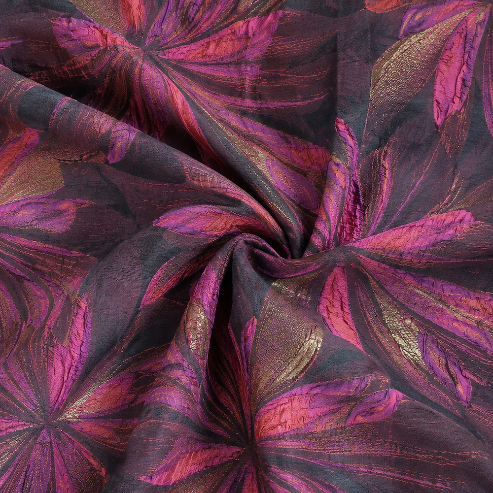 Jacquard Stoff Lurex Blumen Fuchsia