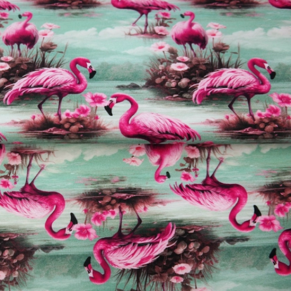 Jersey Baumwolle Pink Flamingo von Stenzo | Meterware