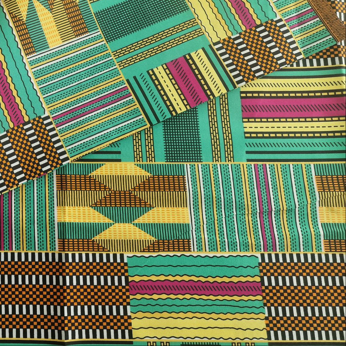 Afrikanischer Kente Stoff "Green Dream" - Mischgewebe Meterware
