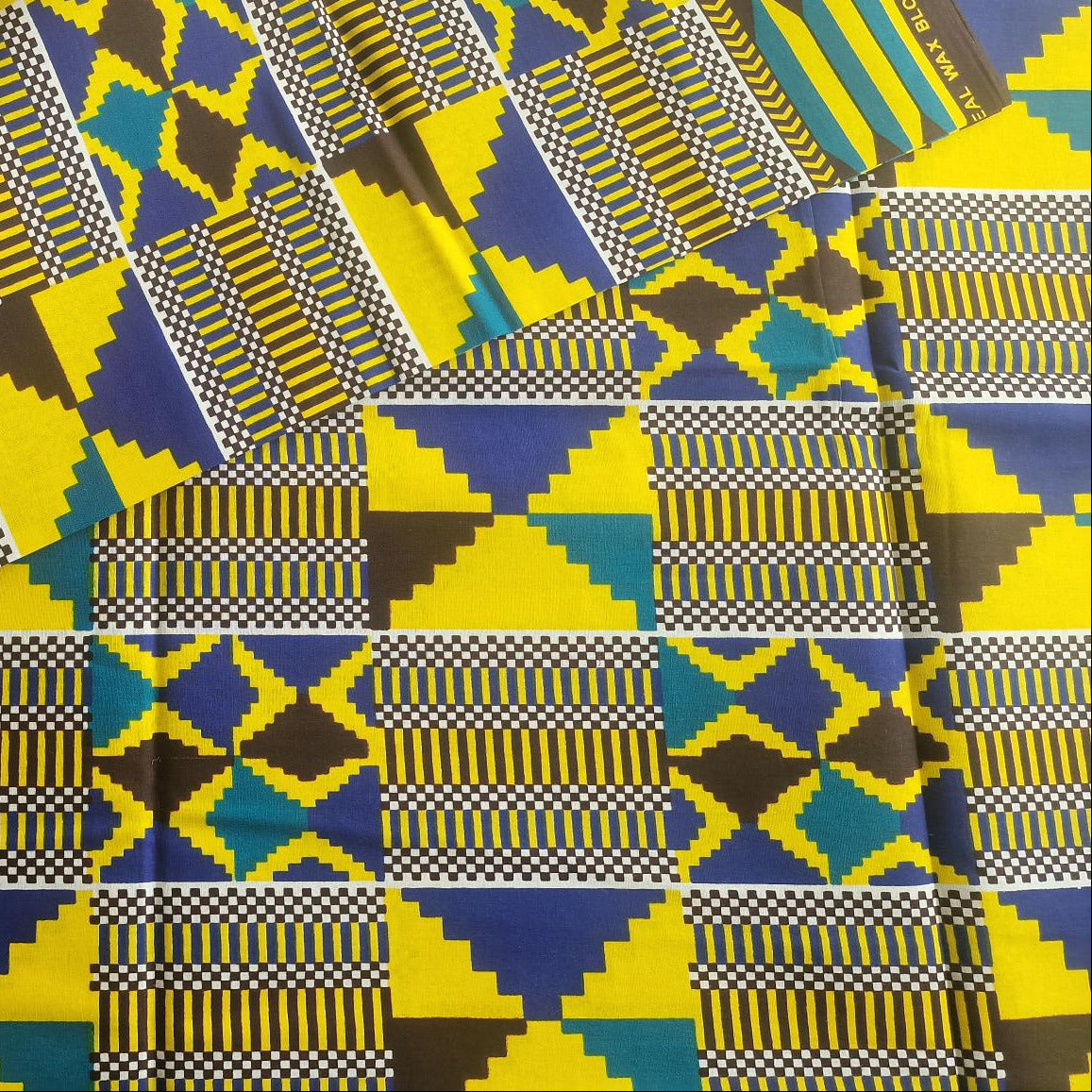 Afrikanischer Kente Stoff "Yellow Blue Dream" - 100% Baumwolle - Meterware